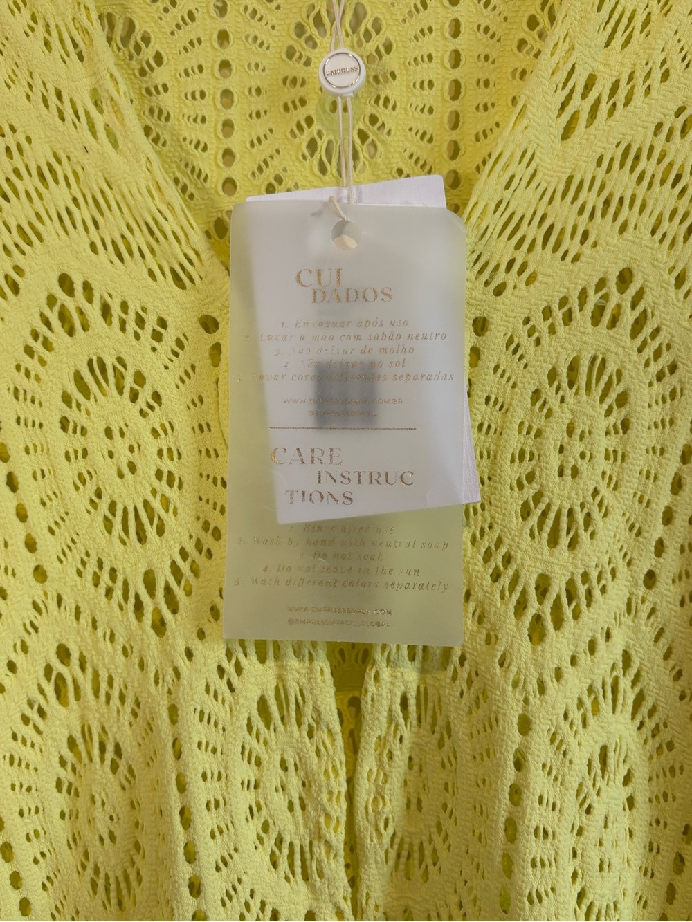 Empress Brasil NWT Short Sixty Yellow Lace Bell Sleeve Ring Cover Up Dress Large - Picture 8 of 12
